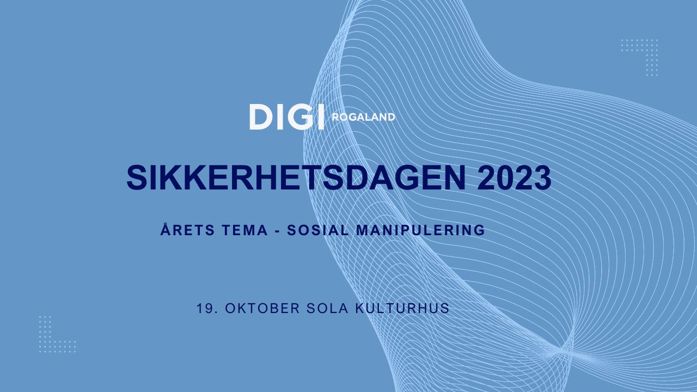 Bildet er en plakat for sikkerhetsdagen. Blå bunn, men sort tekst.