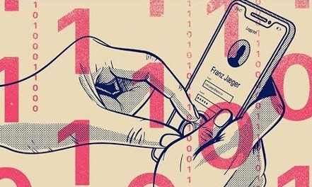 Bildet viser en illustrasjon av en hånd som holder en mobiltelefon og prøver å taste inn en kode.